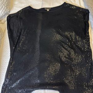 Tommy Bahama Black Sequin Short Sleeve Top